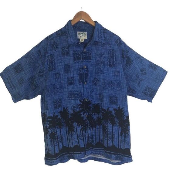 Big Dogs Mens Short Sleeve Button Up Hawaiian Shirt Size Large Rayon Pocket Tiki - Picture 1 of 9